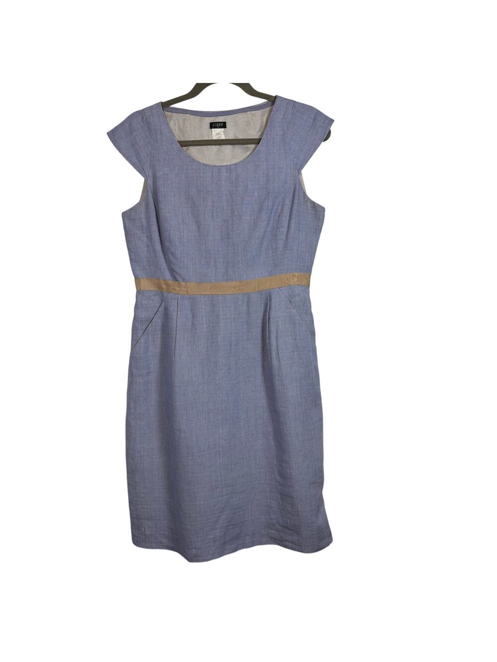 J. Crew Factory Light Blue Mini Dress with Tan Waistband